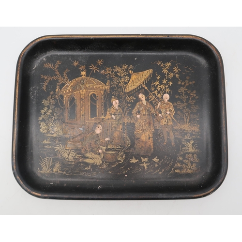 203 - A Japanese gilded lacquer box, of rectangular form, decorated with scenes from everyday life, a simi... 