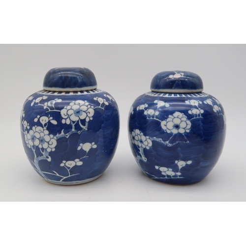 204 - A large Chinese blue and white prunus pattern ginger jar lamp, a matched pair of blue and white ging... 