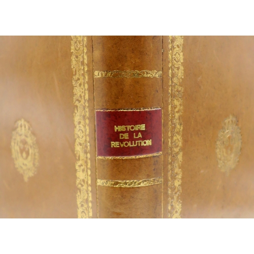 214 - A French leather bin in the form of an open booked with tooled decoration and title Histoire de la r... 