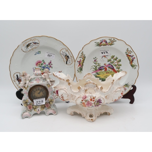 227 - A small collection of 18th century and later ceramics including a Meissen plate painted with flowers... 