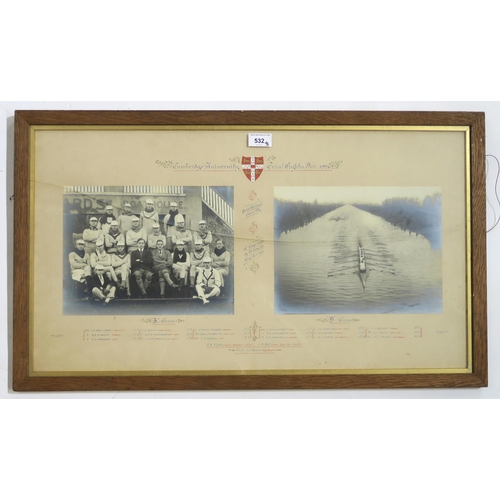 532 - Cambridge University Boat (Rowing) Club: five framed photographic diptychs, showing crews spanning t... 