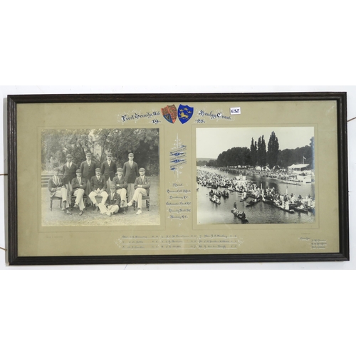 532 - Cambridge University Boat (Rowing) Club: five framed photographic diptychs, showing crews spanning t... 