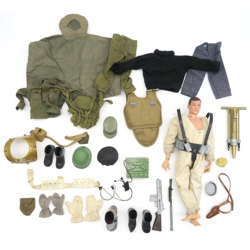 546 - A vintage Hasbro G.I. Joe action figure, with articulated joints, together with a range of costume a... 