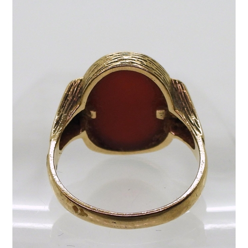 745 - A 9ct gold carnelian signet ring, size X, weight 6.3gms