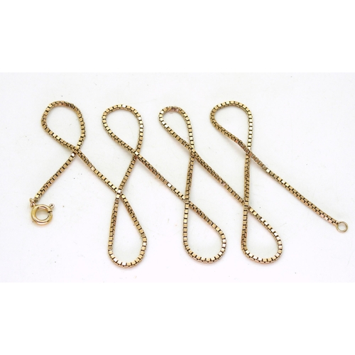 762 - A 57cm, 9ct gold box chain, weight 7.6gms 