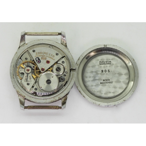 766 - An unusual Zodiac 'Moonphase' calendar watch with stainless steel case, numbers stamped to the back ... 