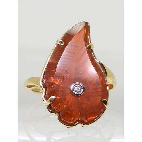 774 - A 9ct gold Mexican fire opal and diamond ring, designed by Glenn Lehrer with GemsTV certificate and ... 