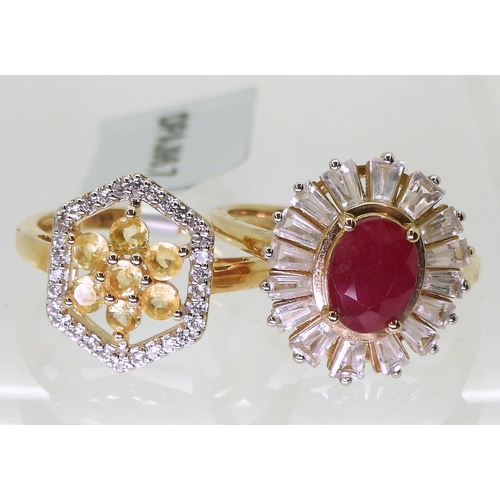 775 - A 9ct gold clinohumite and white zircon ring with GemsTV certificate and tag, finger size O and a ru... 