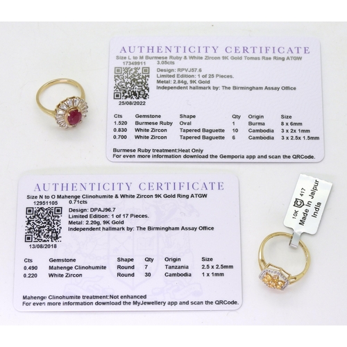 775 - A 9ct gold clinohumite and white zircon ring with GemsTV certificate and tag, finger size O and a ru... 