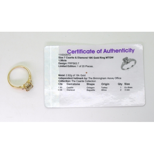 776 - An 18ct gold Csarite and diamond ring, finger size O1/2,  weight 3.1gms, with GemsTV certificate