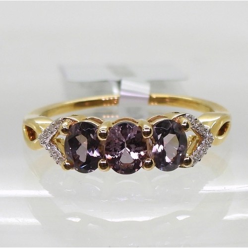 789 - A 9ct gold purple spinel and diamond ring size N1/2, weight 2gms with GemsTV tag