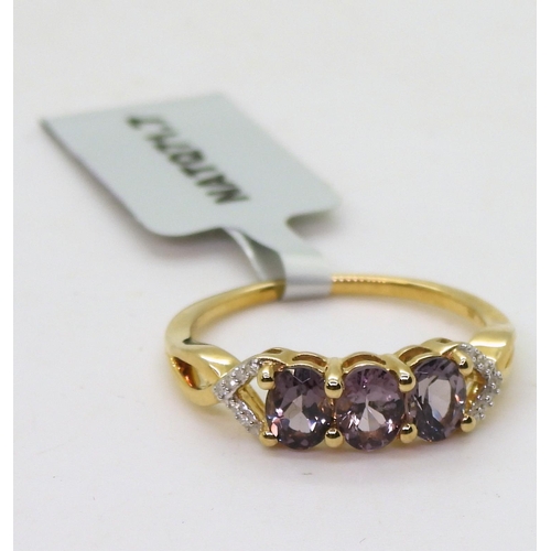 789 - A 9ct gold purple spinel and diamond ring size N1/2, weight 2gms with GemsTV tag