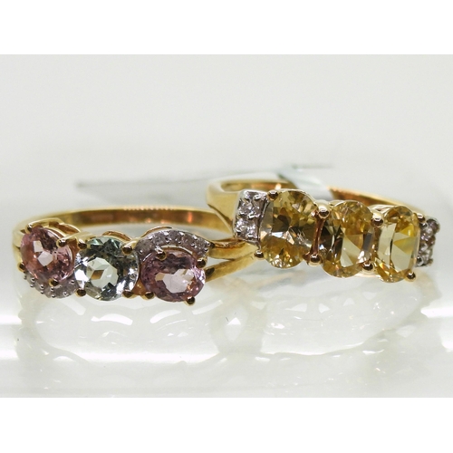 792 - A 9ct gold yellow and white zircon ring, size J1/2 with GemsTV tag, together with a aquamarine, morg... 