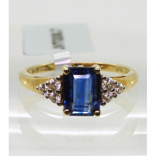 794 - A 9ct gold dark blue kyanite and white zircon ring, size O, weight 2.3gms