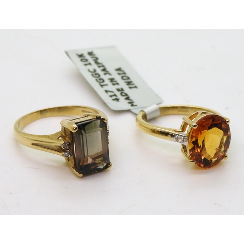 797 - A 9ct gold madeira citrine and zircon ring, size K, together with a 9ct gold bi colour tourmaline an... 