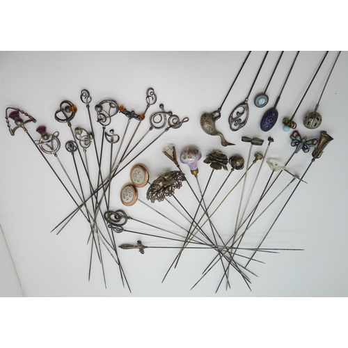 812 - A good collection of hatpins, to include eleven Charles Horner silver topped, Art Nouveau style, som... 