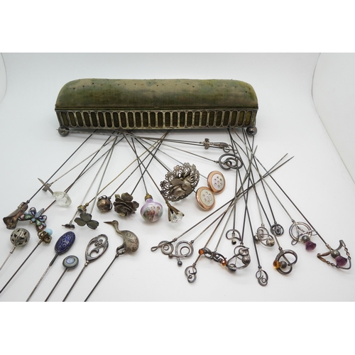 812 - A good collection of hatpins, to include eleven Charles Horner silver topped, Art Nouveau style, som... 