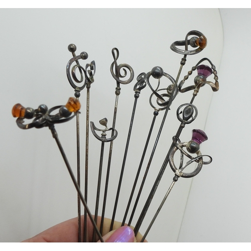 812 - A good collection of hatpins, to include eleven Charles Horner silver topped, Art Nouveau style, som... 