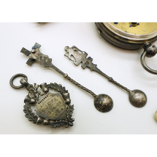 817 - A silver pocket watch with Chester hallmarks for 1905, a silver babies teether whistle Birmingham 19... 