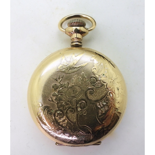 826 - A gold plated Waltham pocket watch with a Belfast Masonic inscription to the inner dust cover for 'B... 