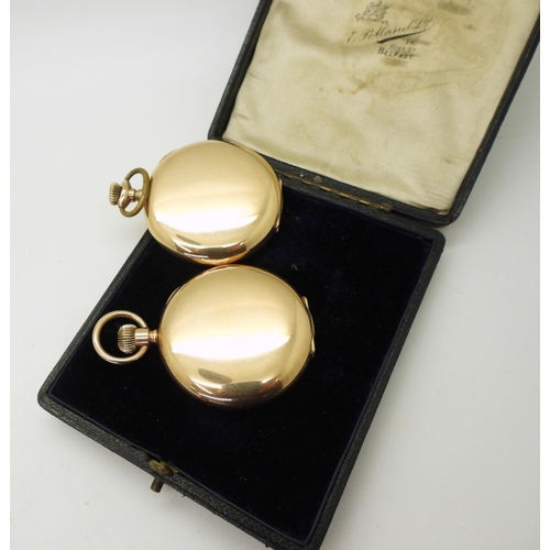 826 - A gold plated Waltham pocket watch with a Belfast Masonic inscription to the inner dust cover for 'B... 