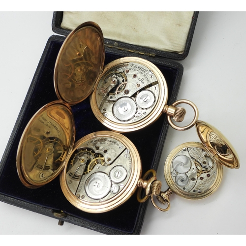 826 - A gold plated Waltham pocket watch with a Belfast Masonic inscription to the inner dust cover for 'B... 