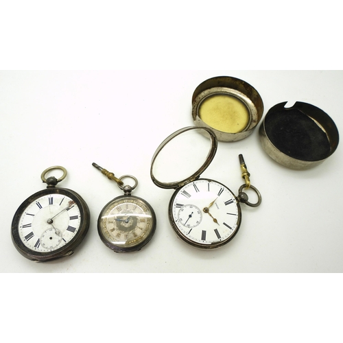 827 - A pocket watch in a miners case hallmarked London 1870, diamond end cap and jewelled movement, toget... 