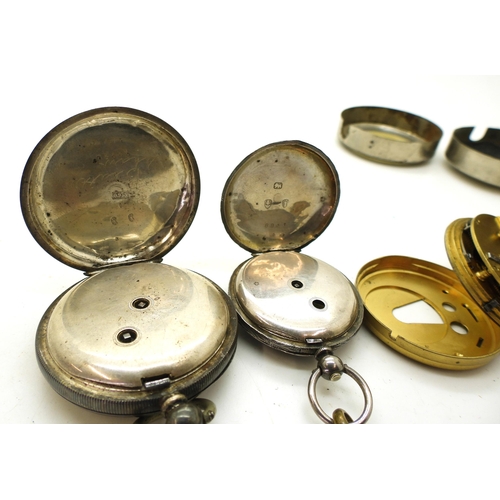 828 - A continental silver half hunter pocket watch with applied yellow metal and enamel chapter ring,the ... 