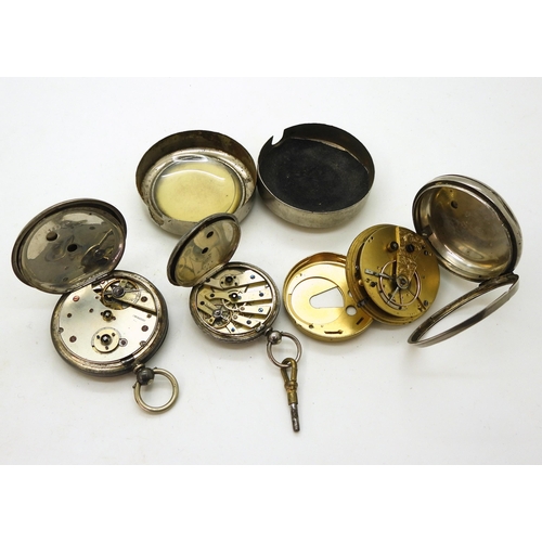 828 - A continental silver half hunter pocket watch with applied yellow metal and enamel chapter ring,the ... 