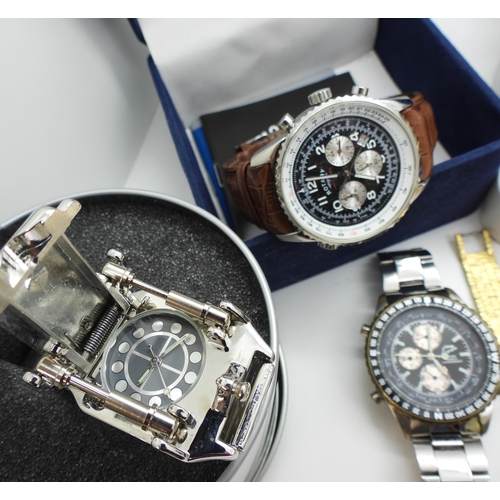 829 - A collection of watches to include, a ladies gold plated Bulova with diamond set mother of pearl dia... 