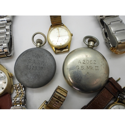 832 - Two Military pocket watches, a Record Dreadnought A2082, pheon mark GS. Mk. II, with Dennison case s... 