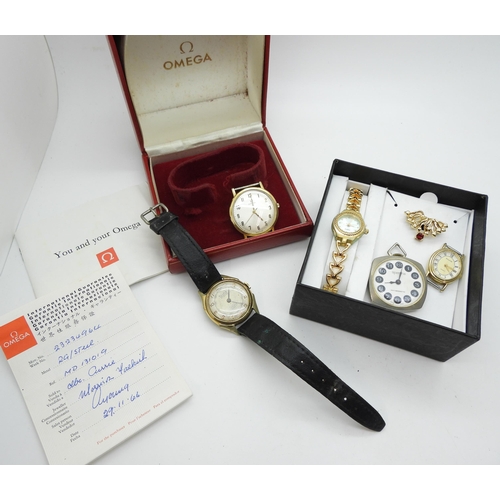 834 - A rolled gold and stainless steel gents Omega watch, calibre number 601, movement number 23234964, w... 