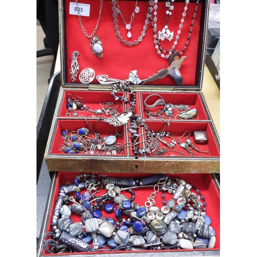 835 - A jewellery box full of silver and costume jewellery to include items by Ola Gorie, Pat Cheney style... 