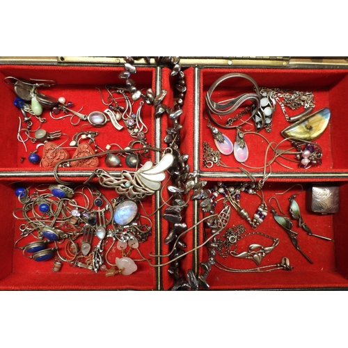 835 - A jewellery box full of silver and costume jewellery to include items by Ola Gorie, Pat Cheney style... 