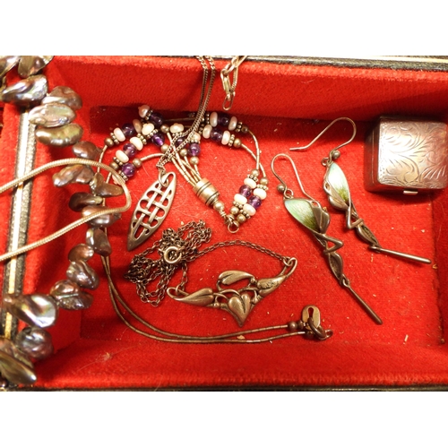 835 - A jewellery box full of silver and costume jewellery to include items by Ola Gorie, Pat Cheney style... 