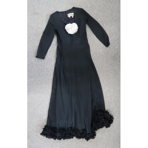 162 - A Frank Usher black dress with white rose detail, size 38