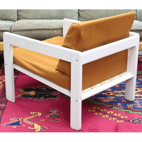 88 - A mid 20th century Habitat style armchair with orange upholstery on white painted frame, 65cm high x... 