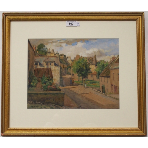 862 - SIGNED D GAULD Village scene, signed, watercolour, 25 x 32cm