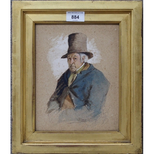 884 - ATTRIBUTED TO ERSKINE NICOL Gentleman seated, signed, watercolour and pencil, 23 x 18cm... 