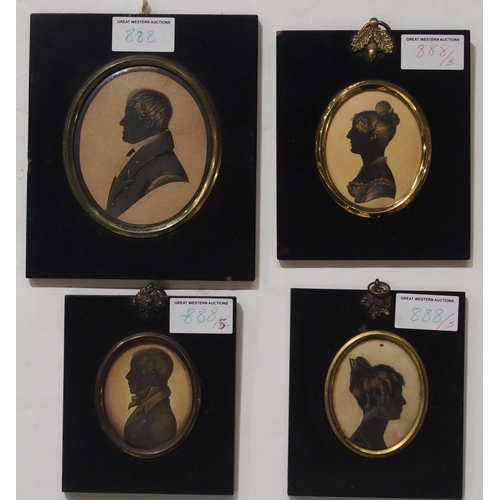 888 - BRITISH SCHOOL A beauty, oil on canvas, dated, 1914, 26 x 20cm and four silhouettes (5)... 