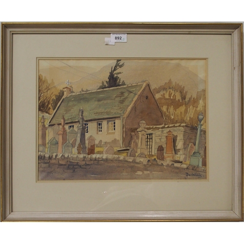 892 - DONALD WILDE Dunlichity Church, watercolour, 29 x 40cm, R INGLIS Carmunnock, watercolour, 1895,... 