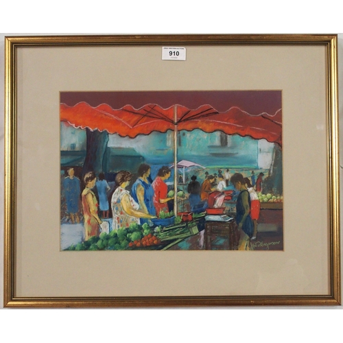 910 - JAMES W. FERGUSON (SCOTTISH CONTEMPORARY) THE VEGETABLE STALL, VIVIERS Pastel on paper, signed lower... 