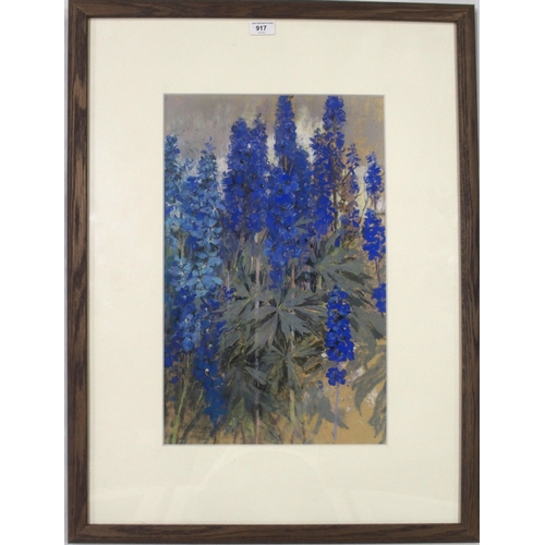 917 - MARY GEORGINA WADE WILSON (SCOTTISH 1856-1939) BLUE DELPHINIUMS Pastel on paper, signed lo... 