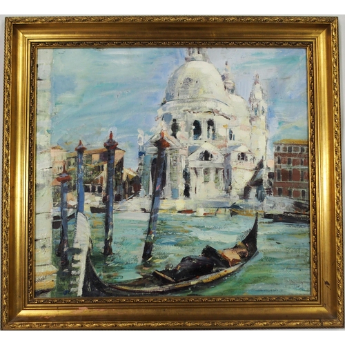 942 - SCOTTISH CONTEMPORARY SANTA MARIA DELLA SALUTE, VENICE Oil on board, signed verso 'D. Thom... 