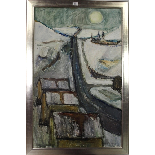 949 - HILDA GOLDWAG (SCOTTISH 1912-2008)  LANDSCAPE  Oil on board, signed lower right,... 