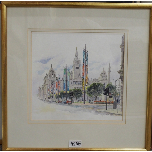 953 - GLASGOW CITY VIEWS A various lot comprising watercolours by Davis, Murphy, Maskell and McGuire,... 