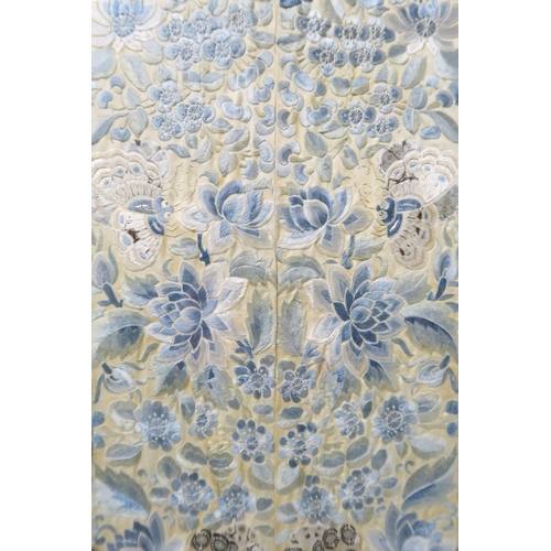 2360 - A CHINESE SILK SLEEVE POLE SCREEN PANELDecorated with butterflies and foliage, 30 x 26cm... 