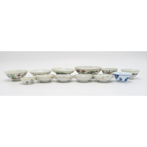 2373 - TWELVE VARIOUS CHINESE BOWLSFour,6.5cm, one 11cm, and others ranging from 5 to 10cm diameter, along ... 