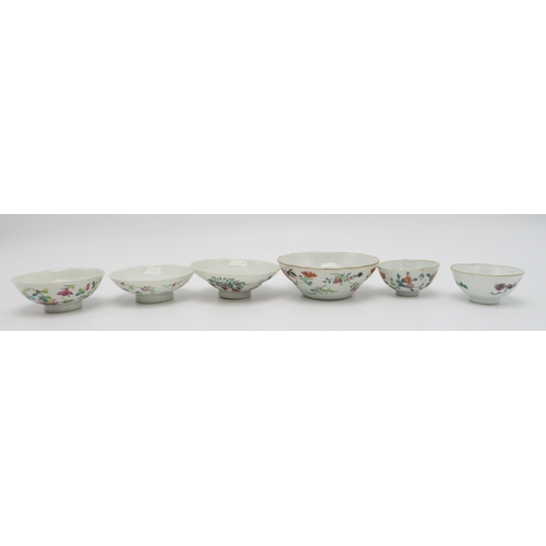 2373 - TWELVE VARIOUS CHINESE BOWLSFour,6.5cm, one 11cm, and others ranging from 5 to 10cm diameter, along ... 