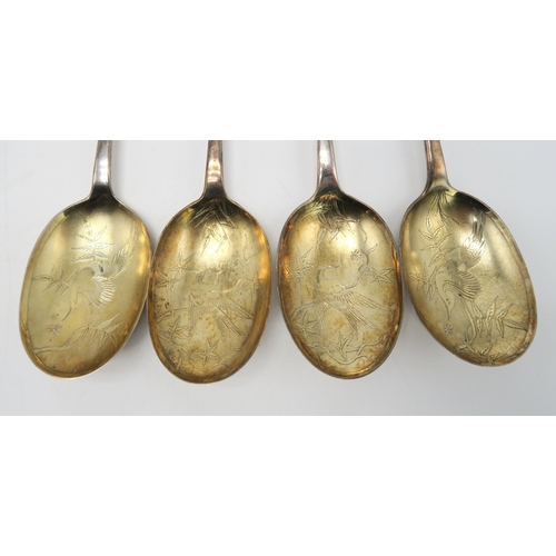 2498 - A CASED SET OF GEORGE III SILVER GILT SERVING SPOONSby Charles Mash, Dublin 1821, with an additional... 